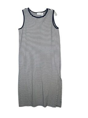 Vintage Liz Claiborne Tank Dress Blue White Striped Stretch Cotton Size M